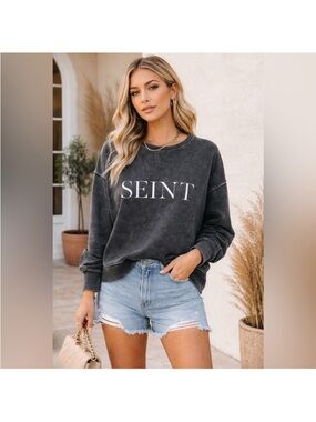 SEINT Washed Black Logo Sweatshirt - Casual Women's Pullover